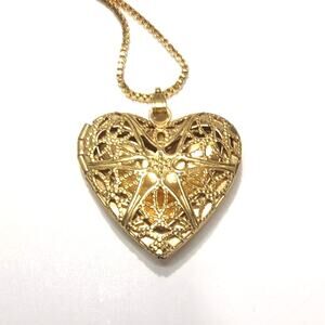 Gold Plated Silver Necklace Heart Locket Star Lattice Valentines Birthday Gift